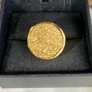 Gold Tone Druzy Round Cocktail Ring - Sparkling Statement for Women